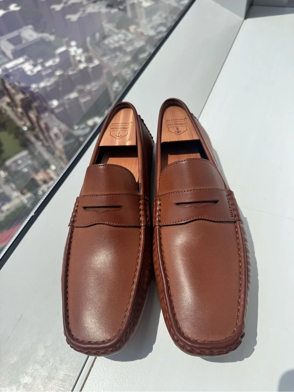Tommy Hilfiger Cognac Leather Slip-On Driving Loafers